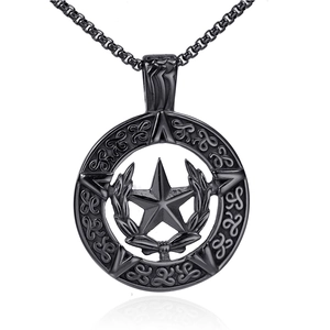 Retro Stainless Steel Pentagram Pendant For Men Hip Hop Gothic Hollow Circular Laurel Wreath Pendant Only Without Chain