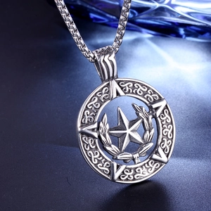 Vintage hip hop hollow star pendant necklace in antique silver stainless steel for men