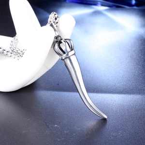 Silver Cornicello chili pendant necklace with crown detail on a square box chain