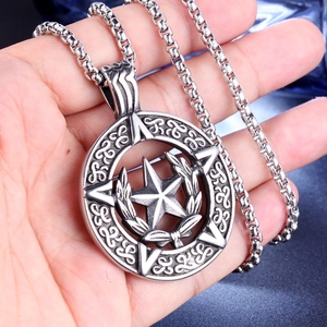 Vintage stainless steel pentagram star pendant necklace with box chain for men