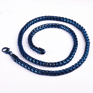 Blue Plated Stainless Steel Necklace For Men Hip Hop Franco Wheat Chain Keel Pattern Industrial Style Men Jewelry