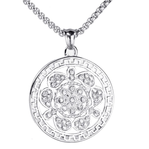 Collier pendentif mandala arbre de vie poli en acier inoxydable avec chaîne box