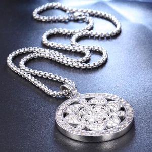 Collier arbre de vie en acier inoxydable avec pendentif fleur en cristal et chaîne vénitienne