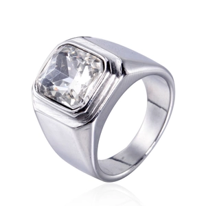 Men's minimalist stainless steel square zircon ring with industrial band design