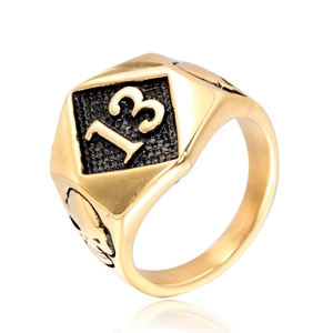 Herren Edelstahl Nummer 13 Totenkopf Schild Ring Punk Biker Rock Vintage Siegel Schmuck Gold Schwarz Mode Fingerring