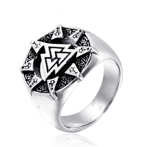 Nordic Viking Valknut Ring Vintage Stainless Steel Distressed Rune Pattern Band For Men Women Unisex Punk Jewelry