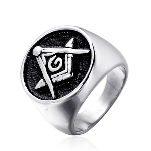 Vintage Stainless Steel Masonic Signet Ring For Men Freemasonry Square Compass G Logo Religious Punk Style Fashion Ring Jewelry