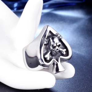 Vintage stainless steel spade skull ring for men with punk rock gothic design elements