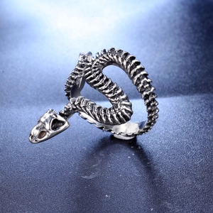 Vintage stainless steel dragon skeleton ring for men with Gothic punk aesthetic design
