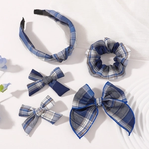 Ensemble de Barrette à Cheveux Nœud Écossais Avec Serre-tête pour Enfants Accessoires de Cheveux en Coton Polyester Tartan
