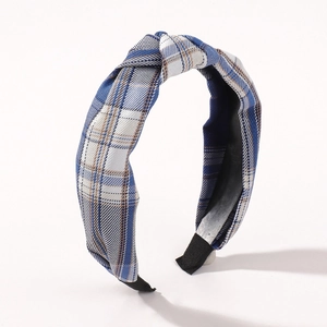 Serre-tête noué classique à carreaux bleus et marrons pour accessoires de cheveux