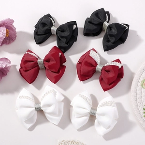 Handmade Grosgrain Ribbon Bow Hair Clips With Faux Artificial Pearl Glitter Decorative Alligator Clips For Girls Kids Hair Accessories