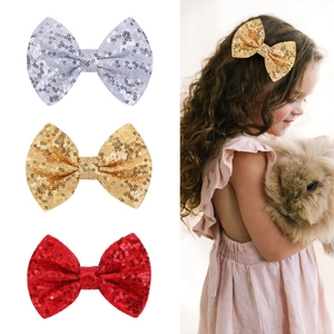 Handmade Kids Sequin Bow Hair Clips For Girls Sparkly Large Bowknot Hairpins Performance Party Hair Accessories