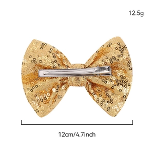 Sparkly gold sequin bow hair clip for girls, 4.7 inch handmade hair accessory for parties