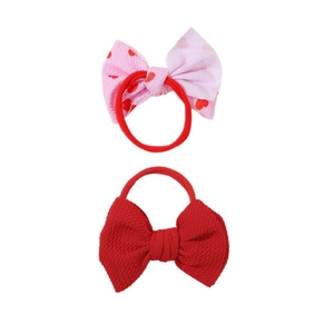 Toddler bow hair tie set with waffle fabric red heart print and solid red bow designs