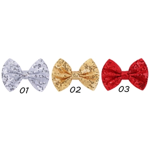 Sparkly sequin bow clips for girls in silver, gold, and red colors for party performances