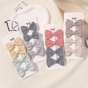 Gingham bow hair clips set for girls on display cards for daily princess hair styling