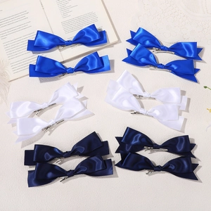 Ensemble de barrettes nœuds en satin pour filles en bleu roi, blanc et marine avec pinces
