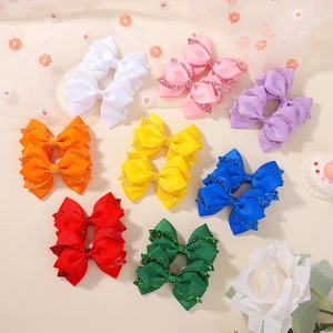 Handmade Grosgrain Ribbon Bow Hair Clips With Glitter Edge Alligator Clips For Toddler Girls Kids Hair Accessories
