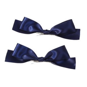Lot de 2 barrettes à nœuds en satin bleu marine pour filles avec épingles en métal argent