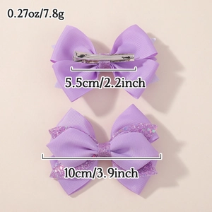 Purple glitter ribbon hair clips set with metal alligator clips for girls