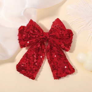 Sparkling red sequin bow hair clip for girls party costume and festive headwear