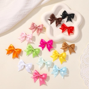 Set of 6 colorful handmade satin ribbon bow hair clips for girls in vibrant solid colors