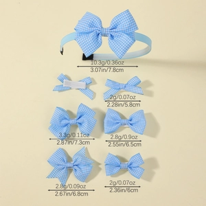 Blue gingham bow hair accessory set with headband and clips for girls' back-to-school style