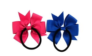 Set di due elastici per capelli con fiocchi in nastro grosgrain rosa e blu reale