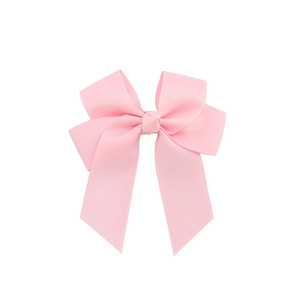 Pink grosgrain ribbon hair bow with double-layered loops and long streamers for girls
