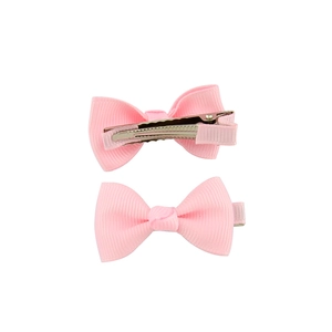 Set of two pink grosgrain ribbon hair bows for kids with silver metal alligator clips