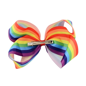 Rainbow gradient grosgrain ribbon bow hair clip with silver metal alligator clip