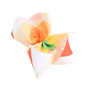 Polygonal rainbow gradient grosgrain ribbon bow hair clip with colorful geometric pattern