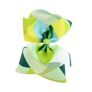 Rainbow gradient polygonal grosgrain ribbon bow hair clip with colorful geometric patterns