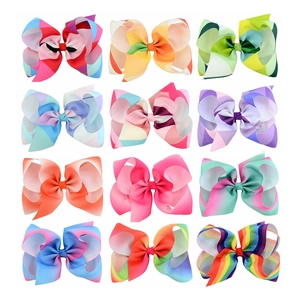 Grosgrain Ribbon Bow Hair Clips Gradient Rainbow Large Butterfly Knot Hairpins For Kids Women Daily Hair Accessories