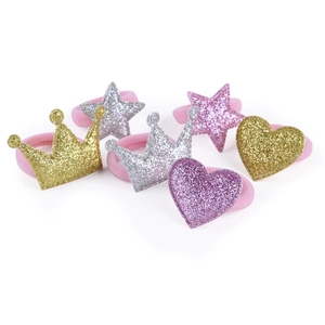 Glitter crown star and heart hair ties set with pink elastic bands for girls