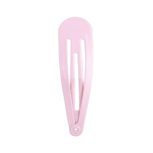 Close-up of pink matte lacquer finish on a minimalist metal water drop hair clip