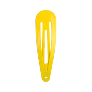 Close-up of bright yellow snap hair clip with a classic teardrop shape and glossy finish