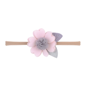 Pink fabric flower baby headband with elastic nylon band for newborn comfort