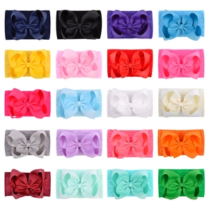 Soft Elastic Nylon Baby Headband Large Grosgrain Ribbon Bow Toddler Hair Band Ribbed Bowknot Hair Accessories