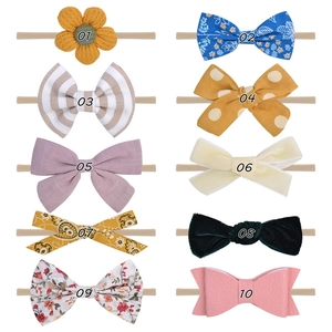 Detailed grid showing 10 styles of soft nylon baby headbands with assorted bows