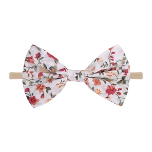 Floral print baby bow headband with soft nylon elastic band for newborn girls