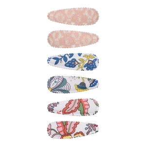 Floral fabric and pink lace BB hair clips set with cute embroidery patterns for kids