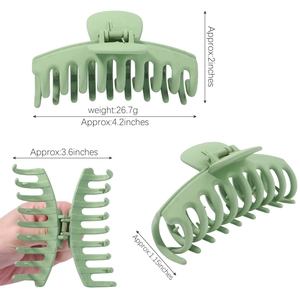 Elegant large Morandi green matte hair claw clip with size dimensions shown on white background