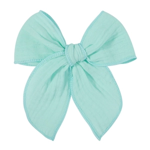 Vintage mint green oversized fabric bow hair clip with textured weave for girls
