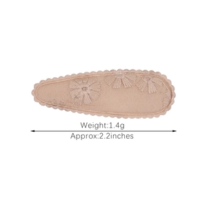 Pale pink fabric snap hair clip with floral embroidery for girls and women