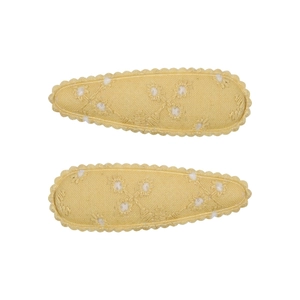 Lot de 2 barrettes à fleurs brodées jaunes en coton doux pour bébés et filles