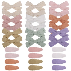Children Fabric Bow Hair Clips For Girls Handmade Cotton Floral Swiss Dot Duckbill Clips Sweet Student Hair Accessories