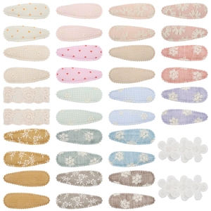 Douces Barrettes à Cheveux Snap Enveloppées de Tissu Brodé pour Enfants et Filles Clips BB en Dentelle Florale Accessoires de Coiffure Style Pastoral Faits à la Main