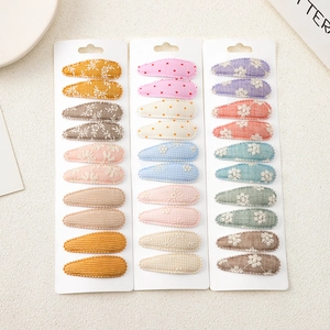Handmade Embroidered Floral Fabric Hair Clip Set For Girls Sweet Corduroy Heart Pattern BB Clips Kids Hair Accessories